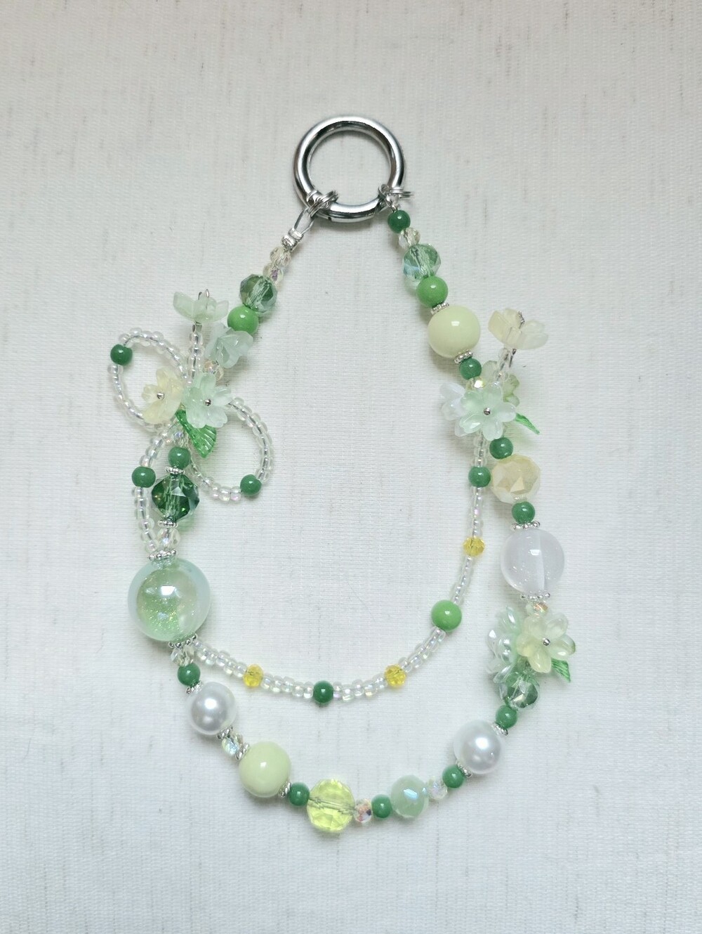🌿🌷Green Floral Fairycore Pastel Beaded Trendy Phone Charms Strap Bag Accessory